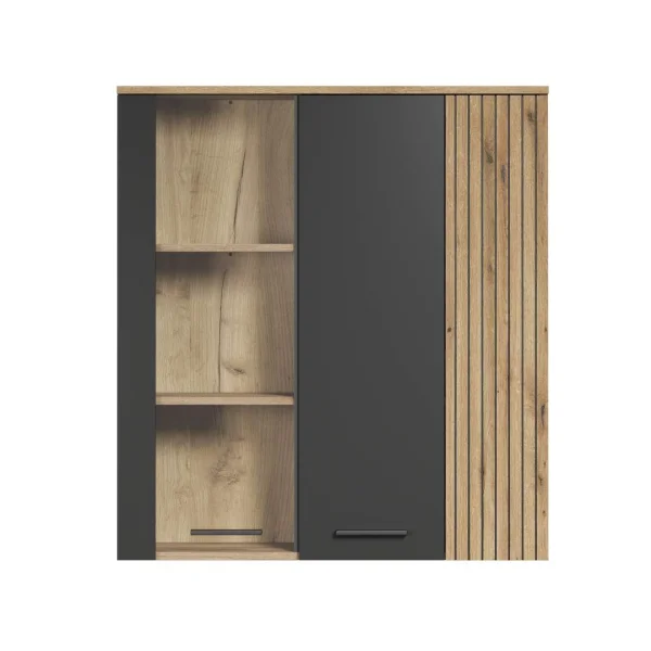 Esteban Vitrinenschrank Wandschrank grau, Eiche dekor.