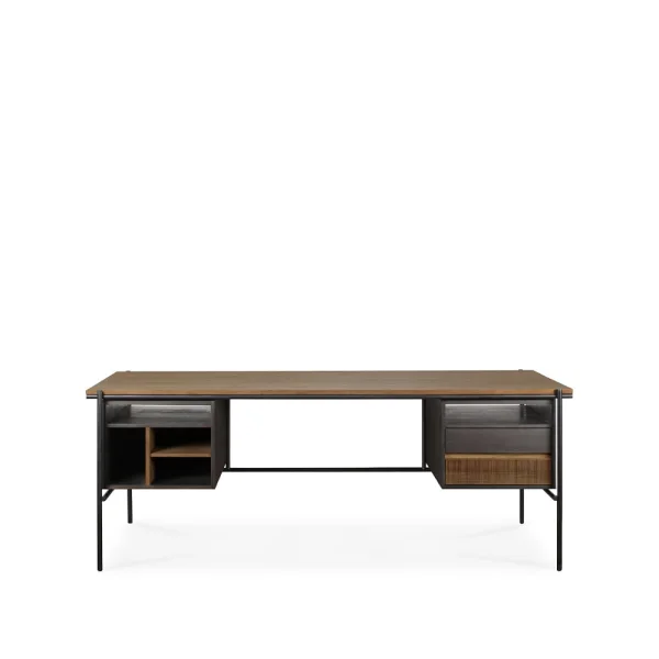 Ethnicraft Oscar Schreibtisch mit Schubladen Teak schwarzen Metallbeinen