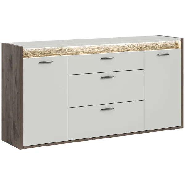 Falcona Sideboard 3 Schubladen 2 Türen inkl. LED Beleuchtung hellgrau.