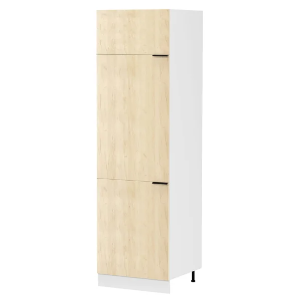 Fasola Küchenhochschrank 60 cm 3 Türen Eiche Dekor, weiß.