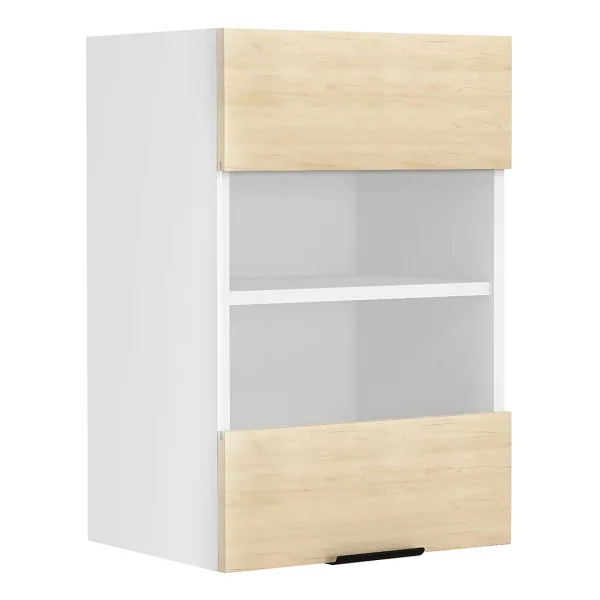 Fasola Küchenoberschrank 40 cm 1 Glasstür Eiche Dekor, weiß.