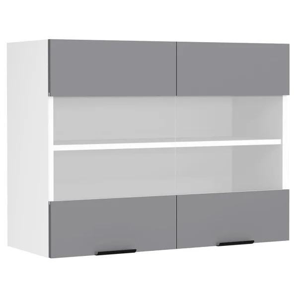 Fasola Küchenoberschrank 80 cm 2 Glasstüren anthrazit grau, weiß.
