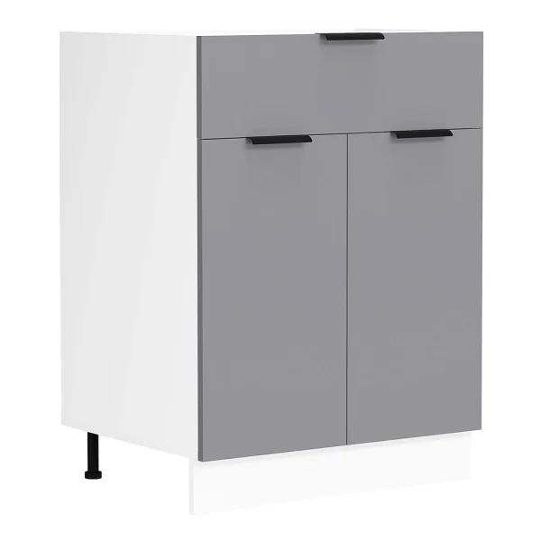 Fasola Küchenunterschrank 60 cm 2 Türen, 1 Schublade anthrazit grau, weiß.