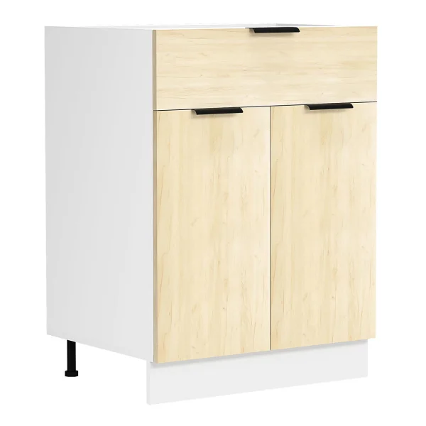 Fasola Küchenunterschrank 60 cm 2 Türen, 1 Schublade Eiche Dekor, weiß.