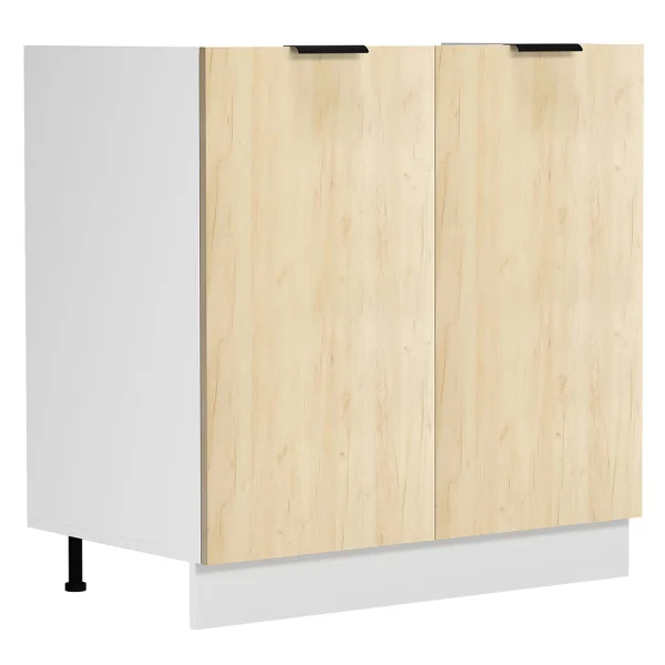 Fasola Küchenunterschrank für Waschbecken 80 cm 2 Türen Eiche Dekor, weiß.