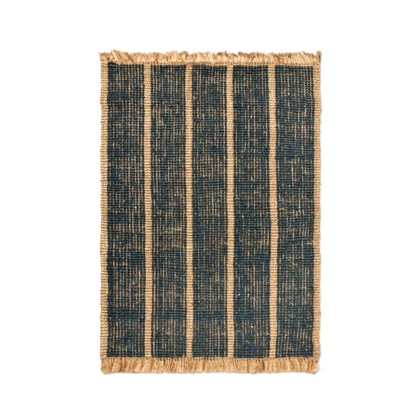 ferm LIVING - Athens Stripes Teppich 140x200 Natural/Ink Blue