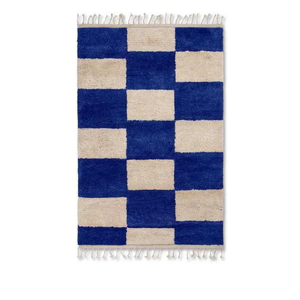 ferm LIVING - Mara Knotted Teppich L Bright Blue/Off-White