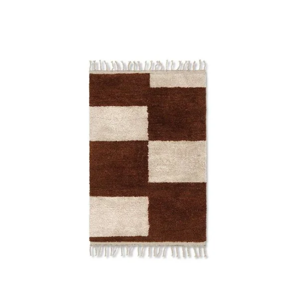 ferm LIVING - Mara Knotted Teppich S Dunkel Brick/Off-White