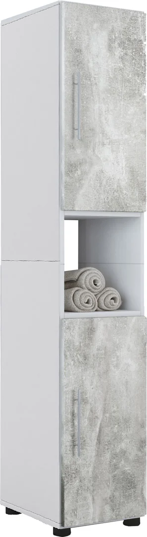 Flandu Badschrank hoch hoch mit 2 Türen Weiß,Beton Optik.