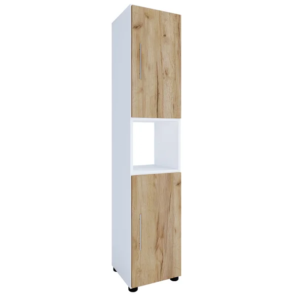 Flandu Hochschrank Bad 2 Türen weiß, Eiche dekor.