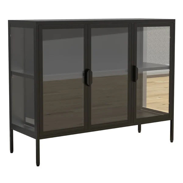 FlokaL Vitrinenschrank 3 Türen schwarz.