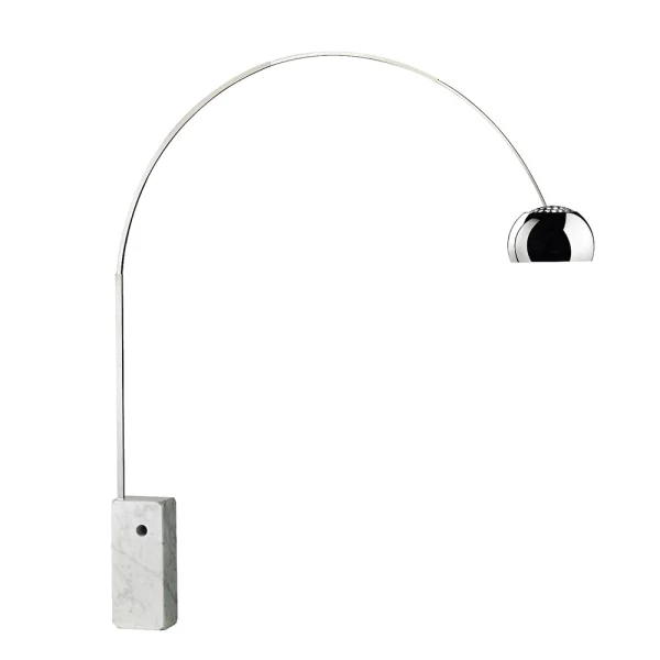 Flos Arco Stehleuchte Chrom-Fuß aus Carrara-Marmor