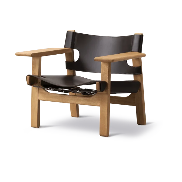 Fredericia Furniture Der Spanische Stuhl Sessel Leder dunkelbraun-geölte Eiche