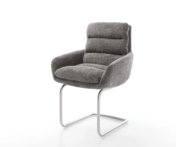 Freischwinger Abelia-Flex mit Armlehnen Bouclé Grau Freischwinger rund Edelstahl