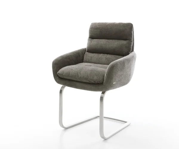 Freischwinger Abelia-Flex mit Armlehnen Bouclé Soft Schlamm Freischwinger flach Edelstahl