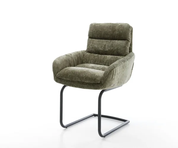 Freischwinger Abelia-Flex mit Armlehnen Chenille Olive Freischwinger rund Schwarz