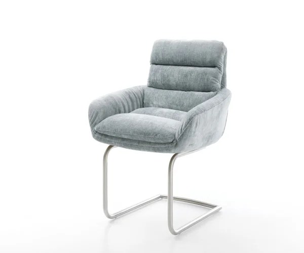 Freischwinger Abelia-Flex mit Armlehnen Chenille Pastellblau Freischwinger rund Edelstahl