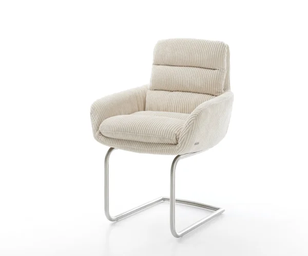 Freischwinger Abelia-Flex mit Armlehnen Cord Beige Freischwinger rund Edelstahl