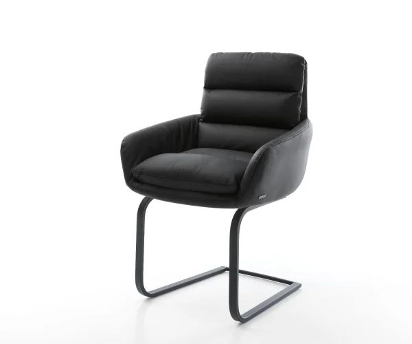 Freischwinger Abelia-Flex mit Armlehnen Echt-Leder Schwarz Freischwinger flach Schwarz