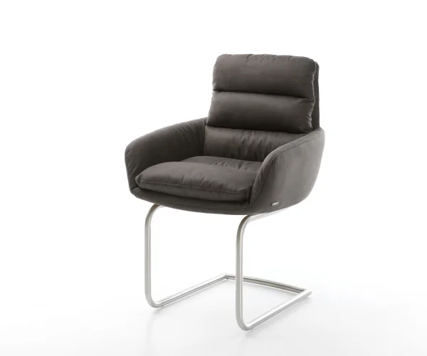 Freischwinger Abelia-Flex mit Armlehnen Mikrofaser Anthrazit Vintage Freischwinger rund Edelstahl