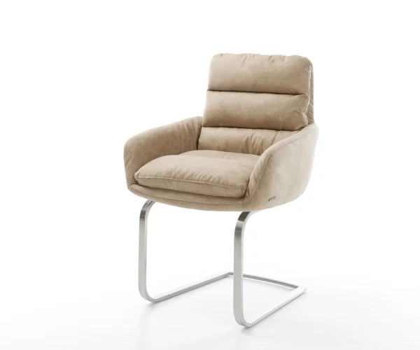 Freischwinger Abelia-Flex mit Armlehnen Mikrofaser Beige Vintage Freischwinger flach Edelstahl
