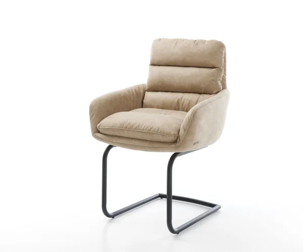 Freischwinger Abelia-Flex mit Armlehnen Mikrofaser Beige Vintage Freischwinger rund Schwarz