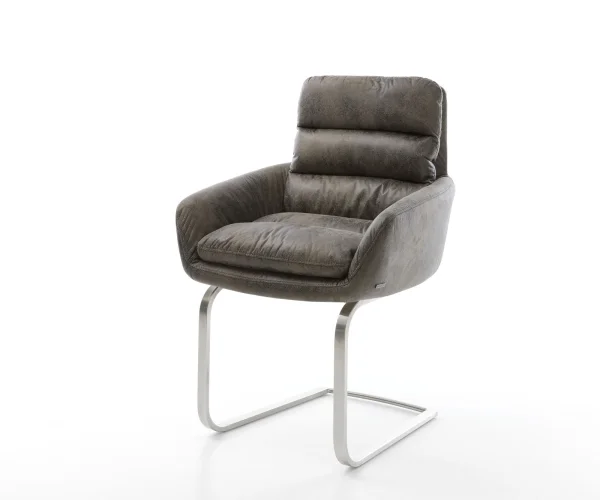 Freischwinger Abelia-Flex mit Armlehnen Mikrofaser Grau Antik Freischwinger flach Edelstahl
