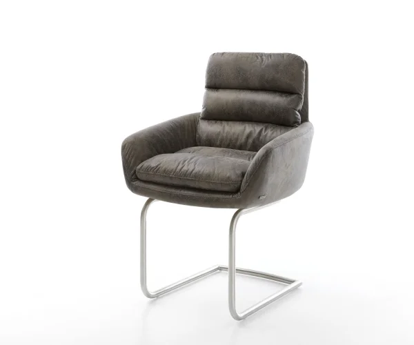 Freischwinger Abelia-Flex mit Armlehnen Mikrofaser Grau Antik Freischwinger rund Edelstahl
