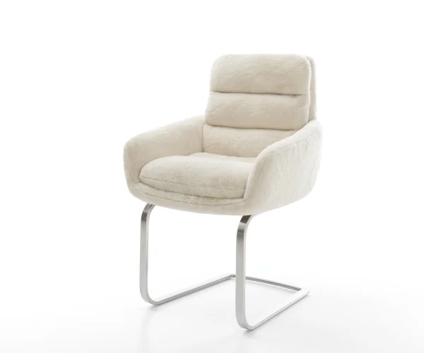 Freischwinger Abelia-Flex mit Armlehnen Plüsch Creme-Weiß Freischwinger flach Edelstahl