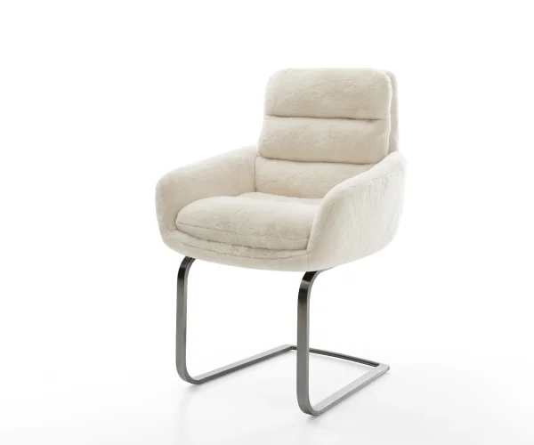 Freischwinger Abelia-Flex mit Armlehnen Plüsch Creme-Weiß Freischwinger flach Graphit