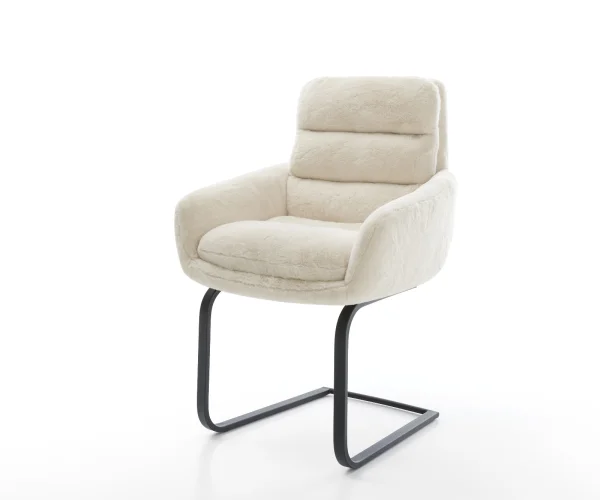 Freischwinger Abelia-Flex mit Armlehnen Plüsch Creme-Weiß Freischwinger flach Schwarz