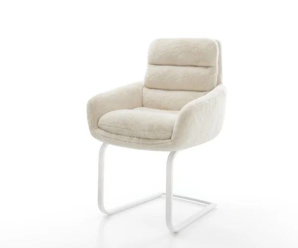 Freischwinger Abelia-Flex mit Armlehnen Plüsch Creme-Weiß Freischwinger flach Weiß