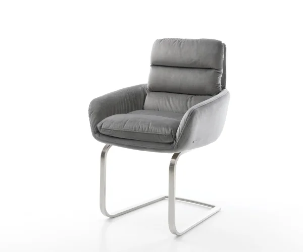 Freischwinger Abelia-Flex mit Armlehnen Samt Grau Freischwinger flach Edelstahl