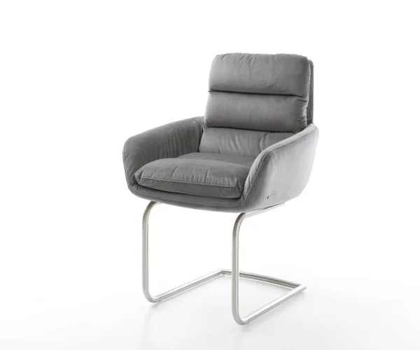 Freischwinger Abelia-Flex mit Armlehnen Samt Grau Freischwinger rund Edelstahl