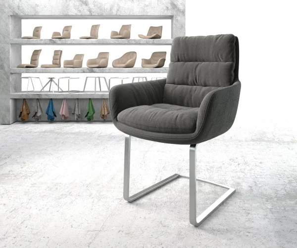 Freischwinger Abelia-Flex mit Armlehnen Strukturstoff Anthrazit Freischwinger flach Edelstahl