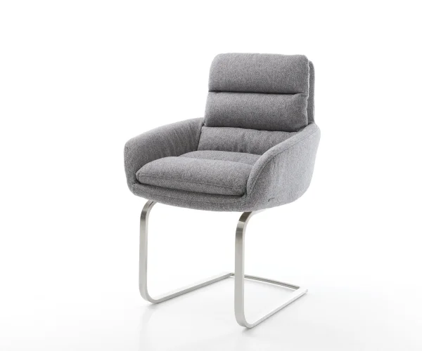 Freischwinger Abelia-Flex mit Armlehnen Strukturstoff Hellgrau Freischwinger flach Edelstahl