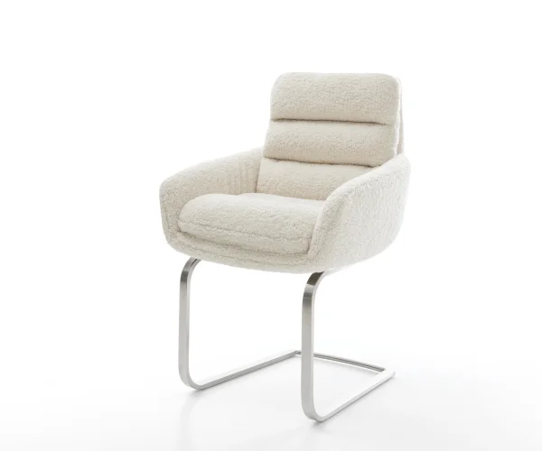 Freischwinger Abelia-Flex mit Armlehnen Teddystoff Beige Freischwinger flach Edelstahl