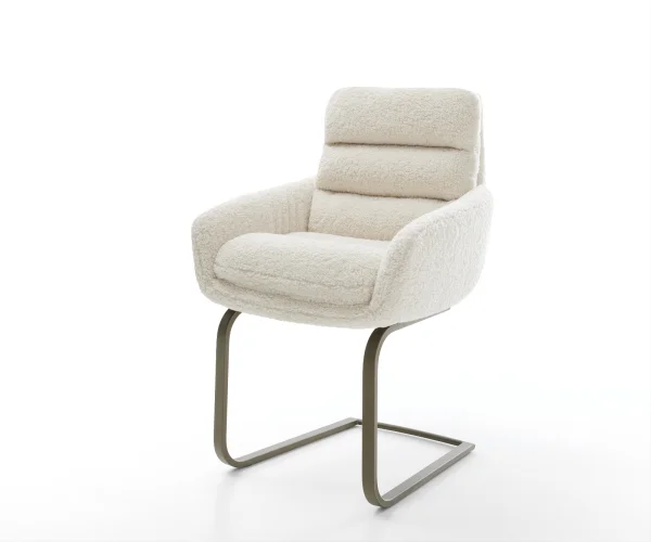 Freischwinger Abelia-Flex mit Armlehnen Teddystoff Beige Freischwinger flach Effektfinish Titan