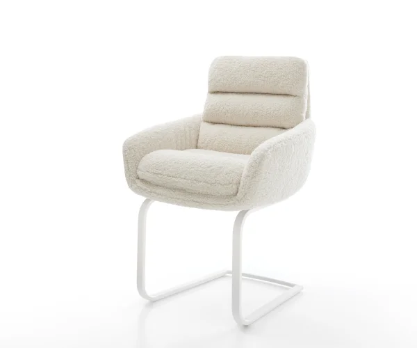 Freischwinger Abelia-Flex mit Armlehnen Teddystoff Beige Freischwinger flach Weiß