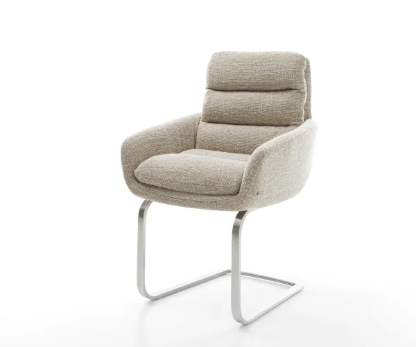 Freischwinger Abelia-Flex mit Armlehnen Webstoff Soft Beige Freischwinger flach Edelstahl
