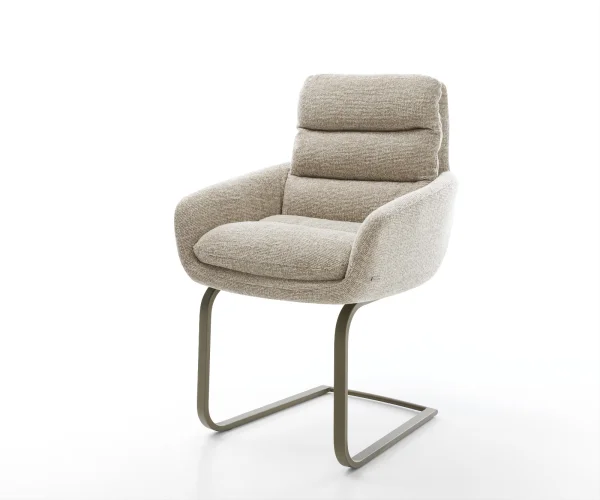 Freischwinger Abelia-Flex mit Armlehnen Webstoff Soft Beige Freischwinger flach Effektfinish Titan