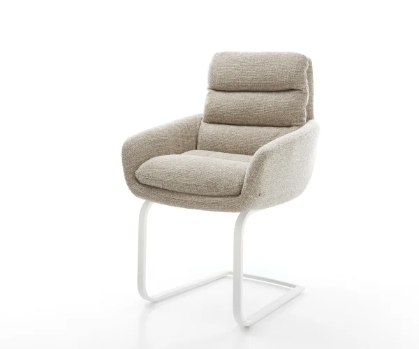 Freischwinger Abelia-Flex mit Armlehnen Webstoff Soft Beige Freischwinger flach Weiß