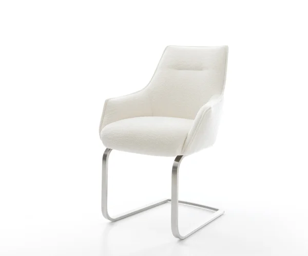 Freischwinger Alja-Flex mit Armlehnen Bouclé Soft Beige Freischwinger flach Edelstahl Taschenfederkern