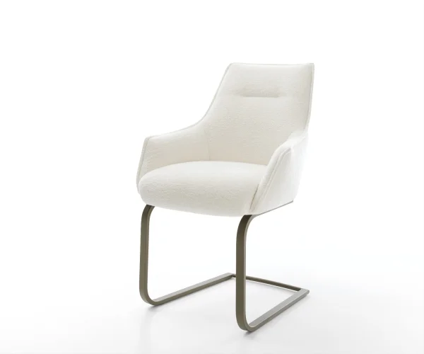 Freischwinger Alja-Flex mit Armlehnen Bouclé Soft Beige Freischwinger flach Effektfinish Titan Taschenfederkern