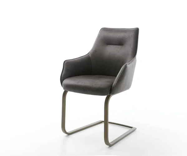 Freischwinger Alja-Flex mit Armlehnen Mikrofaser Anthrazit Vintage Freischwinger flach Effektfinish Titan Taschenfederkern