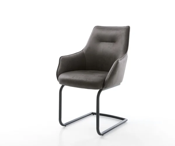 Freischwinger Alja-Flex mit Armlehnen Mikrofaser Anthrazit Vintage Freischwinger rund Schwarz Taschenfederkern