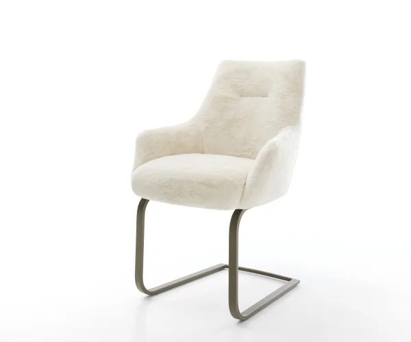 Freischwinger Alja-Flex mit Armlehnen Plüsch Creme-Weiß Freischwinger flach Effektfinish Titan Taschenfederkern