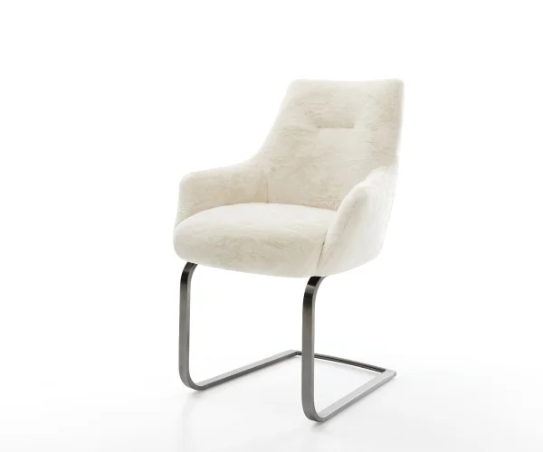 Freischwinger Alja-Flex mit Armlehnen Plüsch Creme-Weiß Freischwinger flach Graphit Taschenfederkern