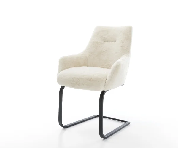 Freischwinger Alja-Flex mit Armlehnen Plüsch Creme-Weiß Freischwinger flach Schwarz Taschenfederkern