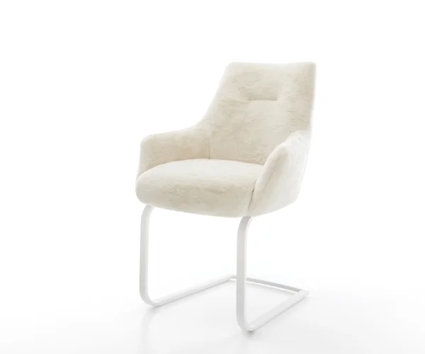 Freischwinger Alja-Flex mit Armlehnen Plüsch Creme-Weiß Freischwinger flach Weiß Taschenfederkern